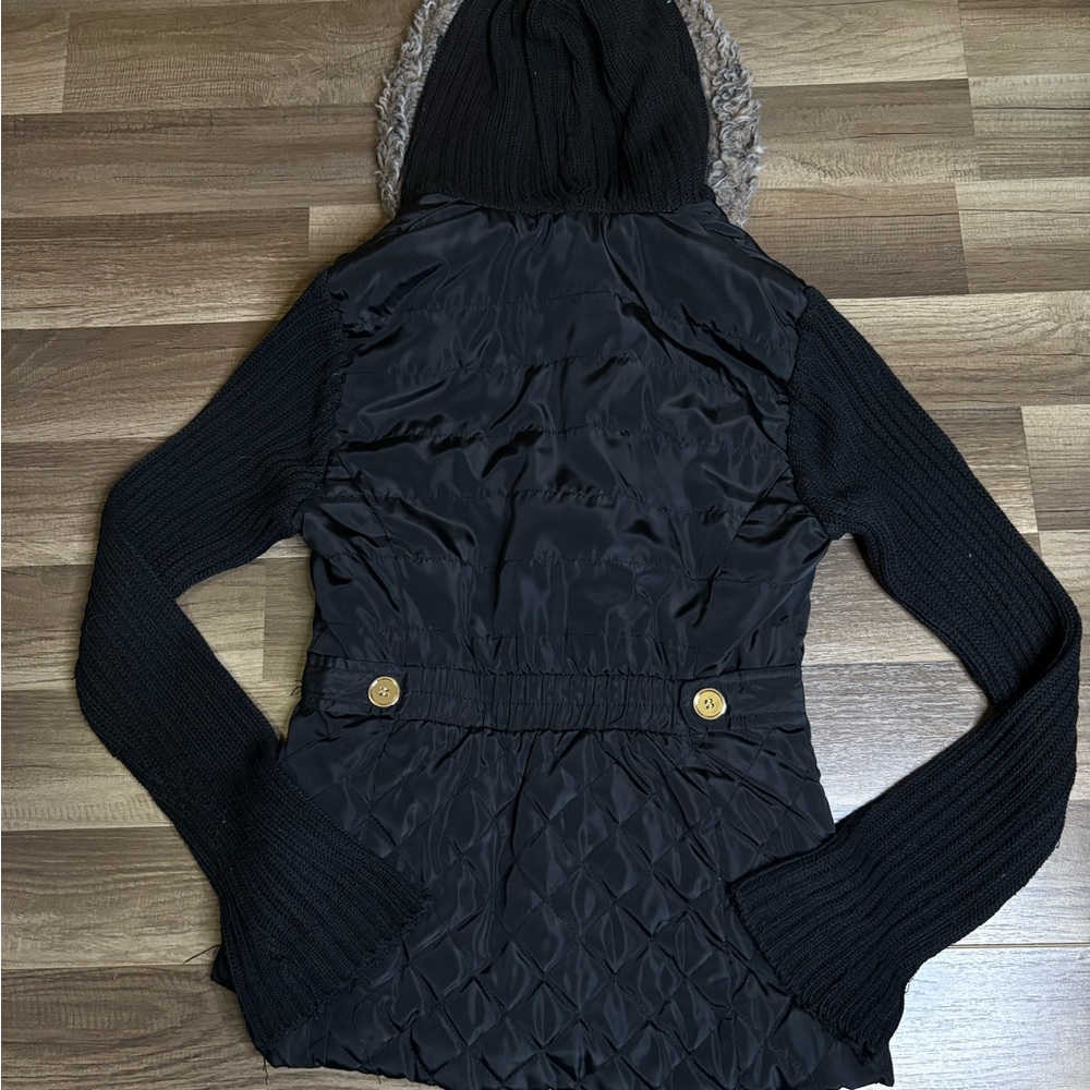 Ci Sono Women's Black Quilted Hooded Lined Jacket Full Zip Pockets Size S - Picture 5 of 5
